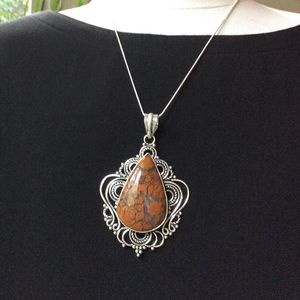 Sterling Silver Genuine Mountain JASPER Pendant Necklace 18”
